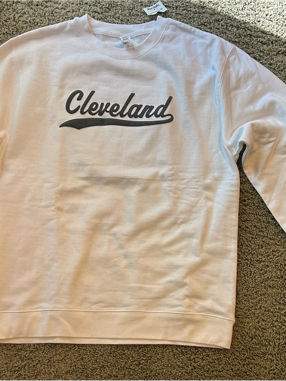 Cleveland Script Crewneck Sweatshirt - White with Black Logo